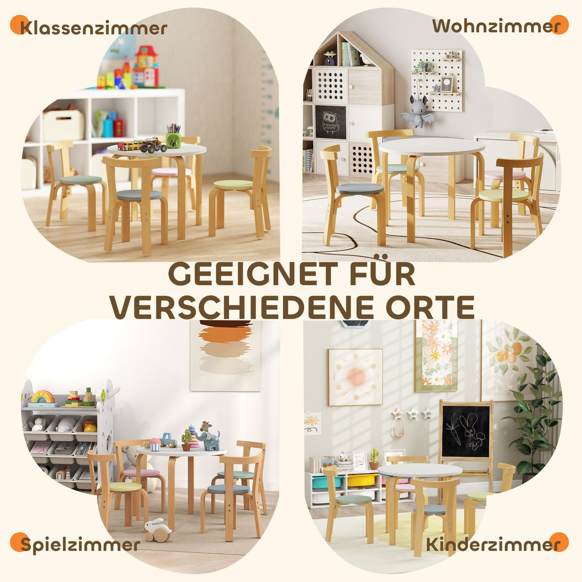 Kids Table & Chair Set, 5-Piece, Colorful Solid Wood