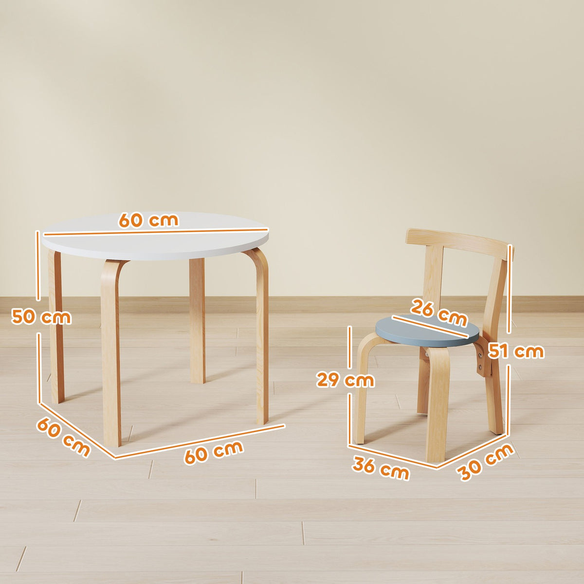 Kids Table & Chair Set, 5-Piece, Colorful Solid Wood