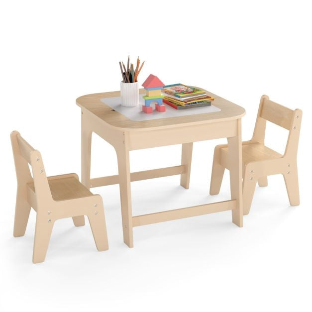Kids Table and 2 Chairs Set, Chalkboard Whiteboard Top, Storage
