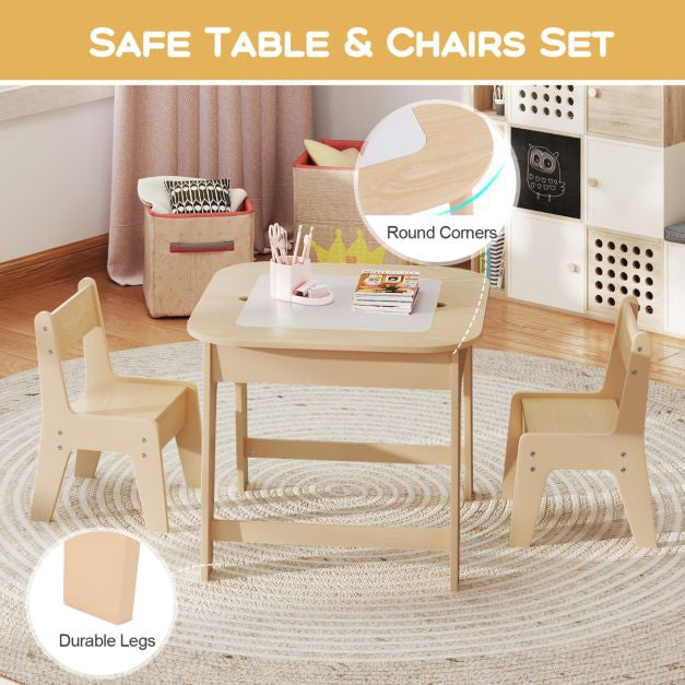 Kids Table and 2 Chairs Set, Chalkboard Whiteboard Top, Storage