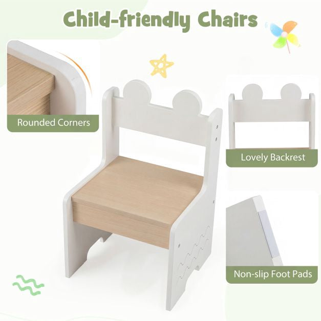Kids Table and Chairs Set, Wooden with Storage Drawer, White