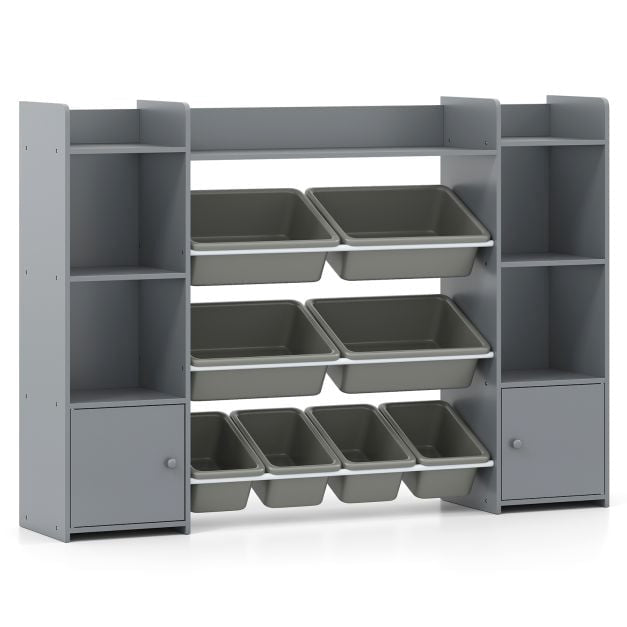 Kids Toy Storage Organizer, 4-Tier, 8 Bins, Grey