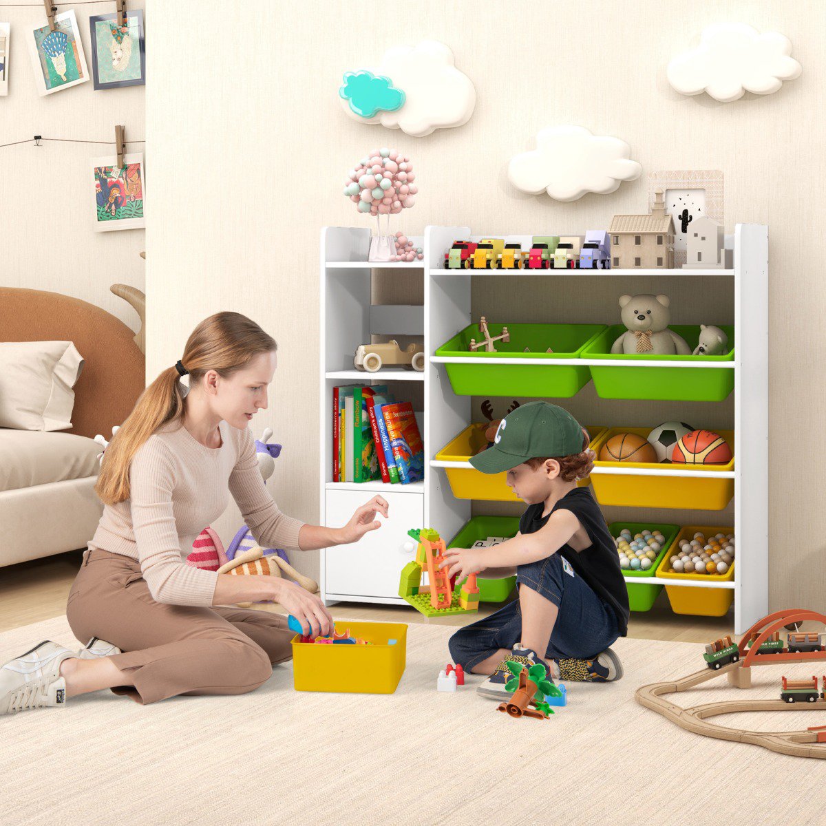 Kids Toy Storage Organizer, 8 Bins, Shelves, Cabinet
