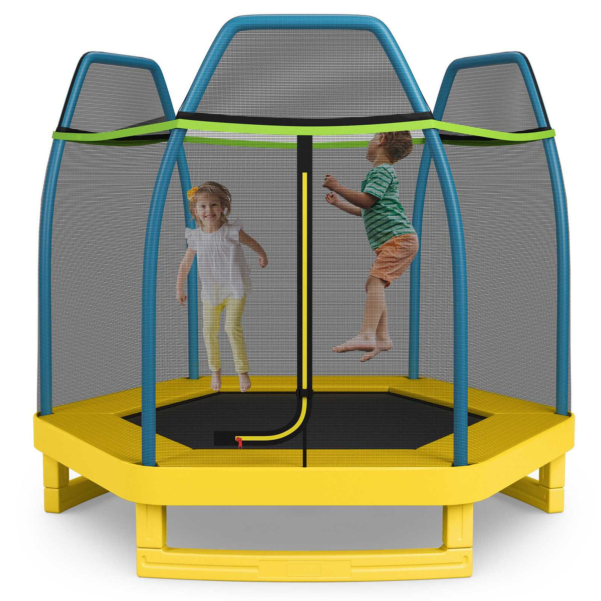 Kids Trampoline With Safety Enclosure Net, 7ft Green