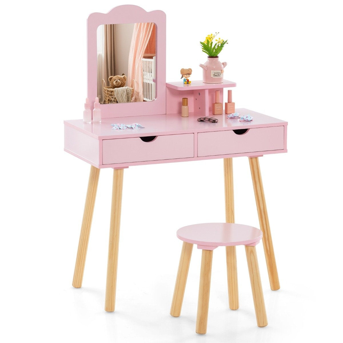Kids Vanity & Desk Set with Removable Mirror, Pink