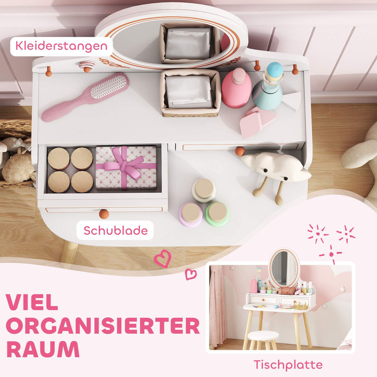 Kids Vanity Set with Stool, Mirror, and Storage
