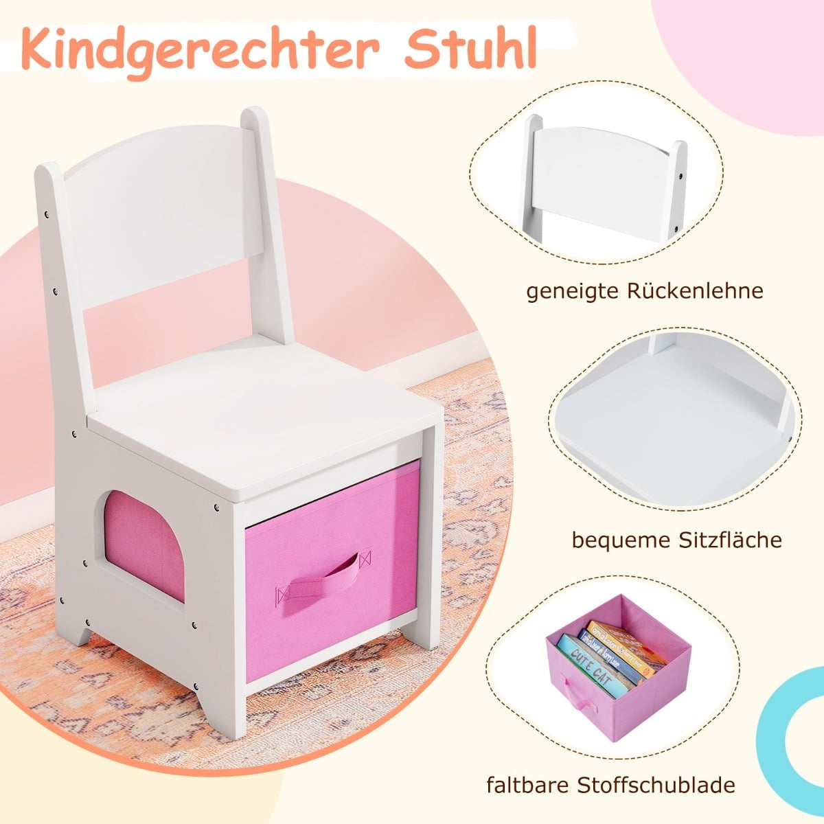 Kids Vanity Table Set with Lights, Mirror, and Storage