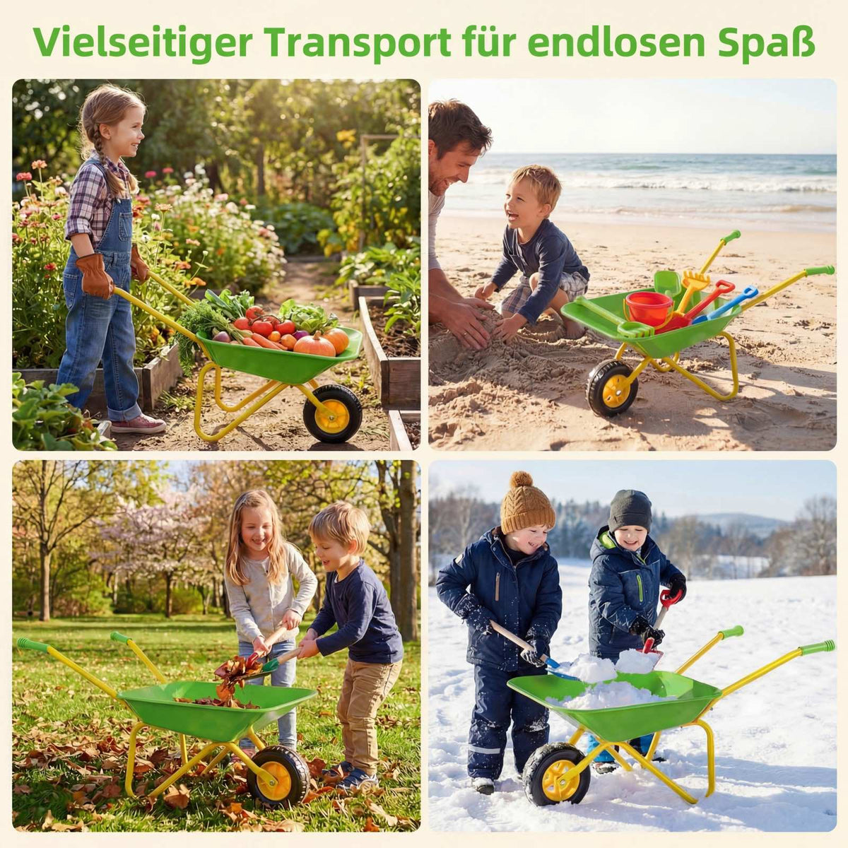 Kids Wheelbarrow with Off-Road Tire, Green, Ages 3+