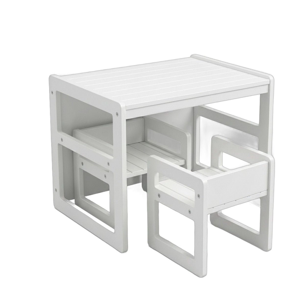Kids White MDF Seating Set – Table & 2 Stools