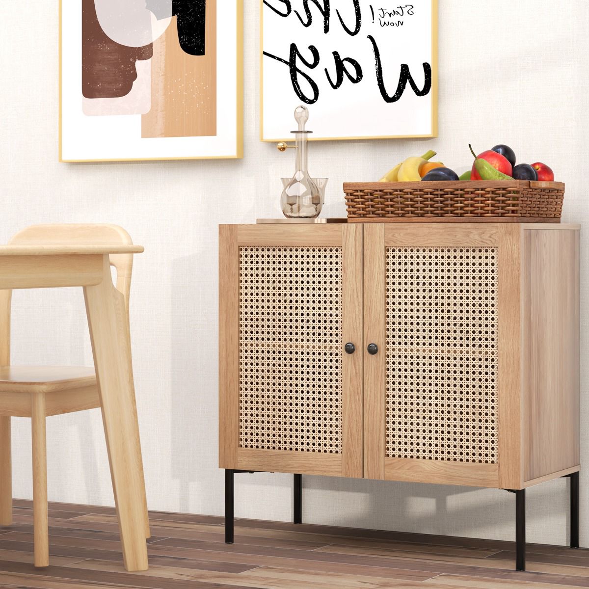 Kitchen Buffet Cabinet, Cane Doors, Adjustable Shelf 80cm