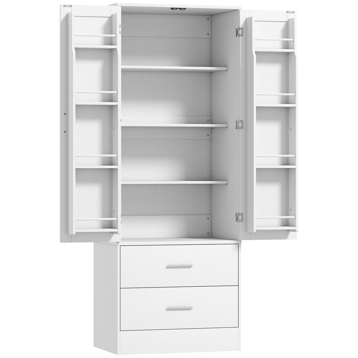 Kitchen Cabinet, Adjustable Shelves, 2 Drawers, White MDF