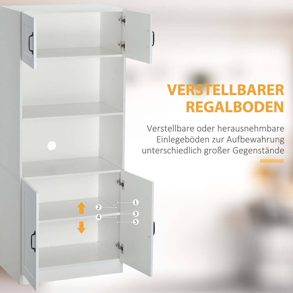 Kitchen Cabinet Kitchen Buffet Tall Cabinet With 2 Shelves And 2 Cupboards With Adjustable Shelves Microwave Shelf Anti-Tip Strap