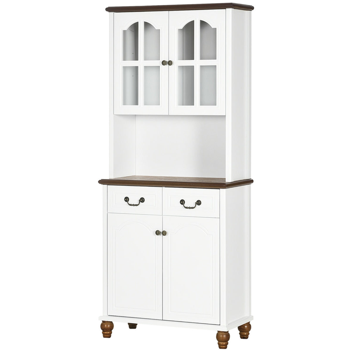 Kitchen Cabinet, Kitchen Buffet With 2 Drawers, Tall Cabinet With Open Compartment, Display Cabinet With Soft-Close Function 76 X 38 X 182 Cm, White