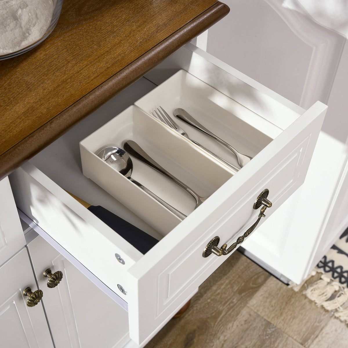 Kitchen Cabinet, Kitchen Buffet With 2 Drawers, Tall Cabinet With Open Compartment, Display Cabinet With Soft-Close Function 76 X 38 X 182 Cm, White