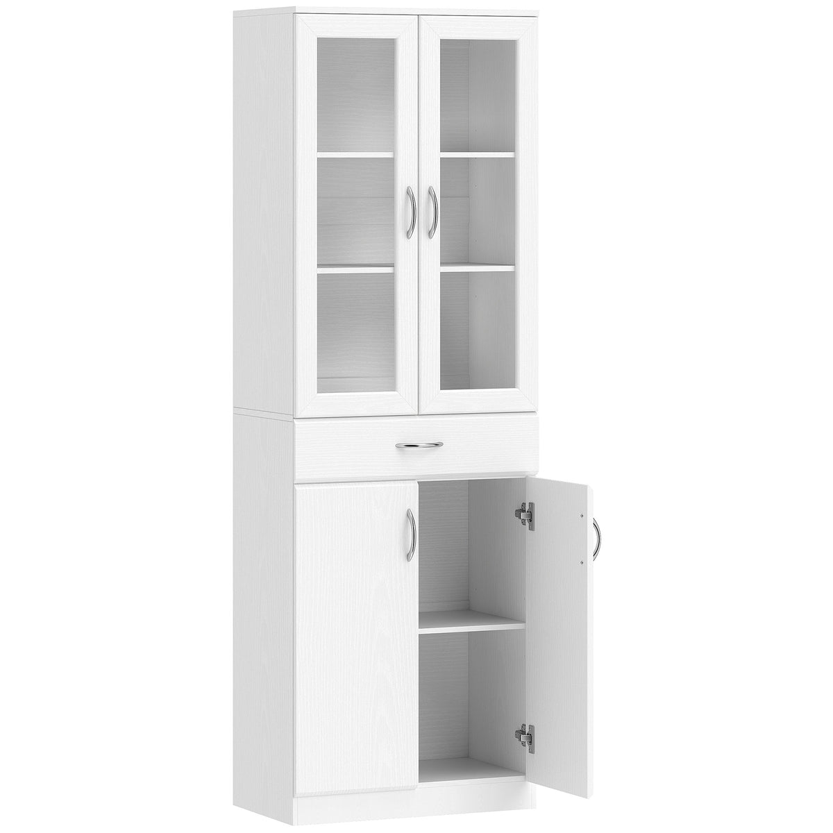 Kitchen Cabinet with Adjustable Shelves, Drawer, Glass Door, White, 60x35x180 cm