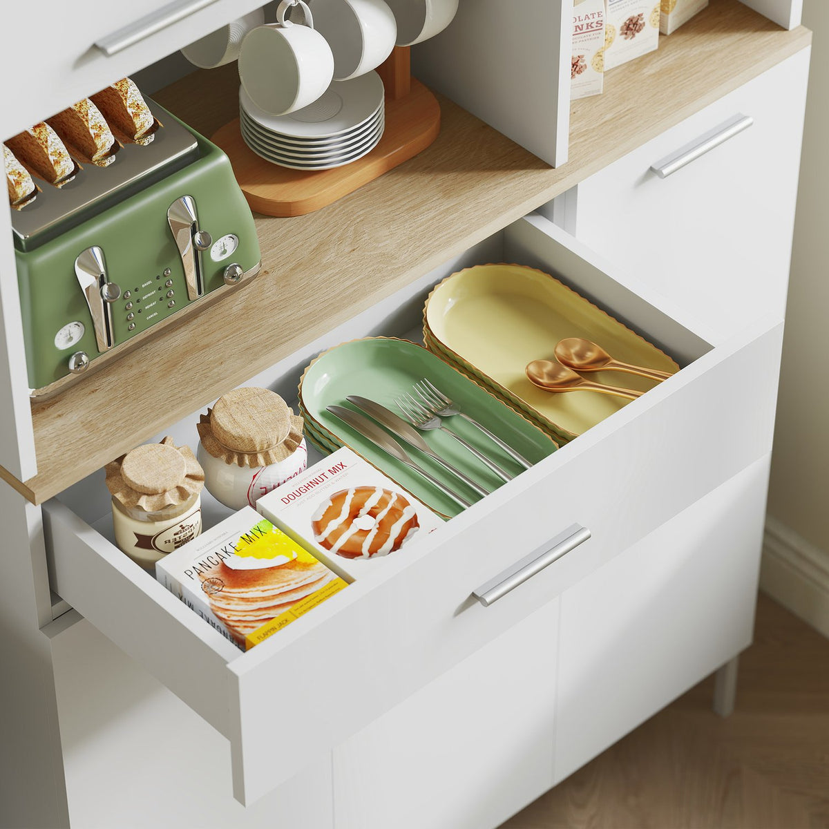 Kitchen Cabinet with Open Shelves, Wine Rack, White MDF
