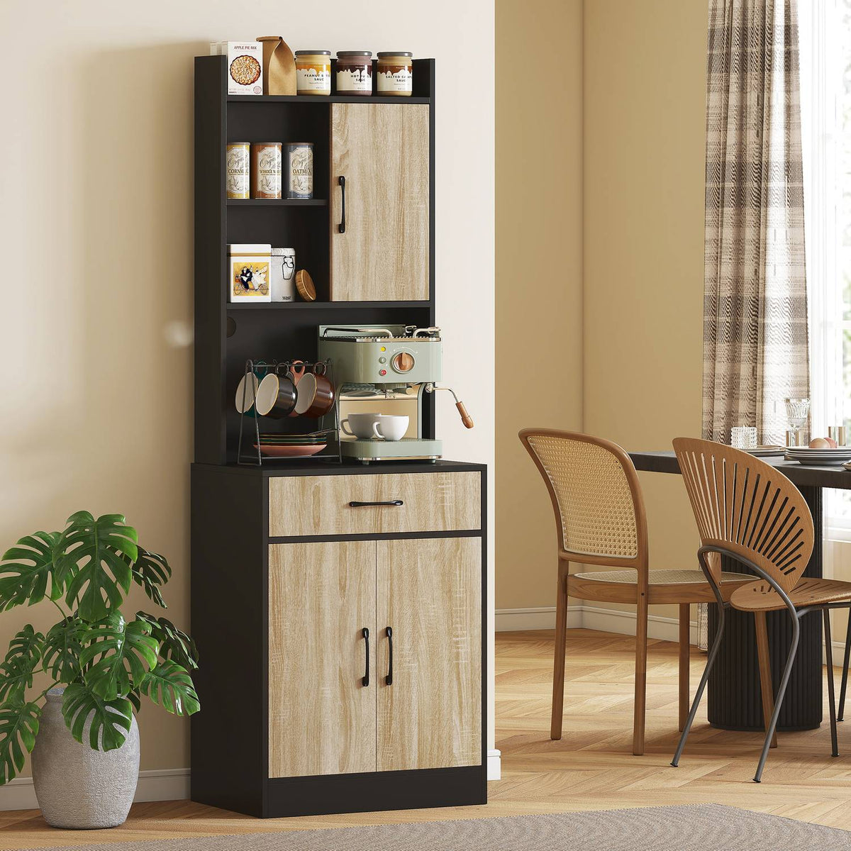 Kitchen Cabinet with Workspace, Cable Hole, Drawer, 3 Shelves