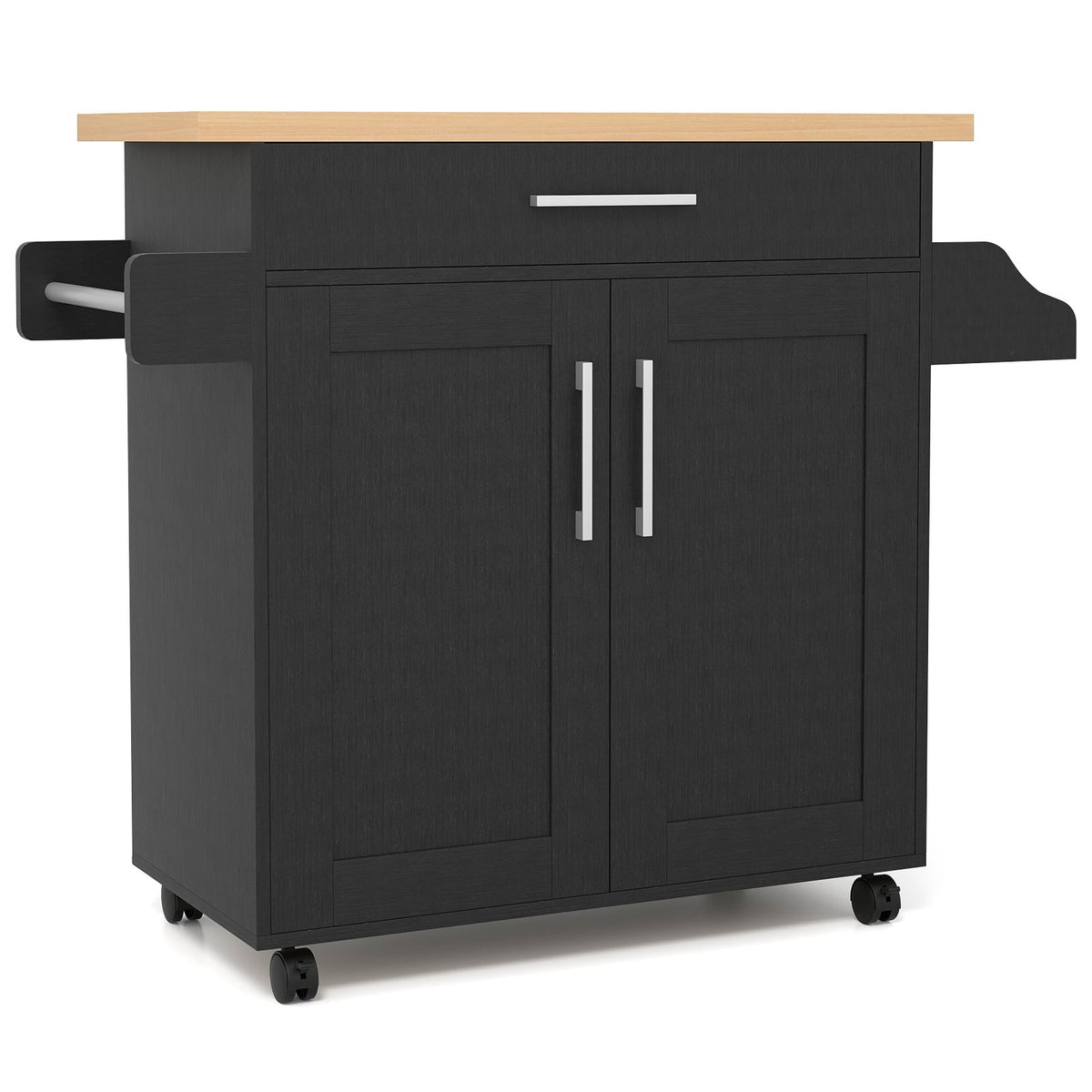 Kitchen Cart with Drawer & Adjustable Shelf, Natural/Black