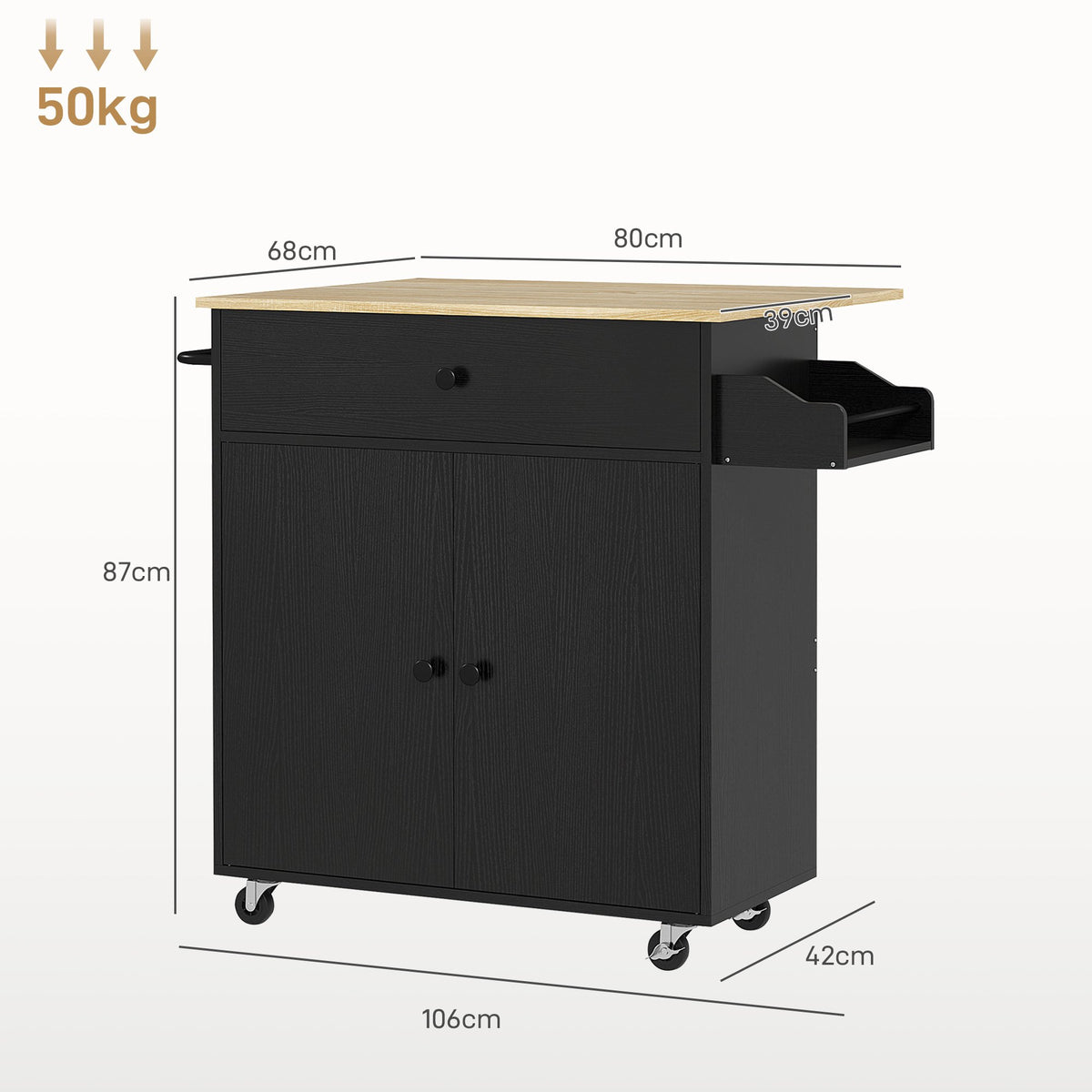 Kitchen Cart with Drawer, Cabinet, Towel Rack, Black/Oak