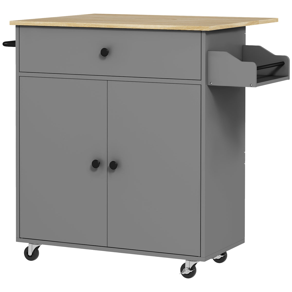 Kitchen Cart with Drawer, Cabinet, Towel Rack, Grey/Oak