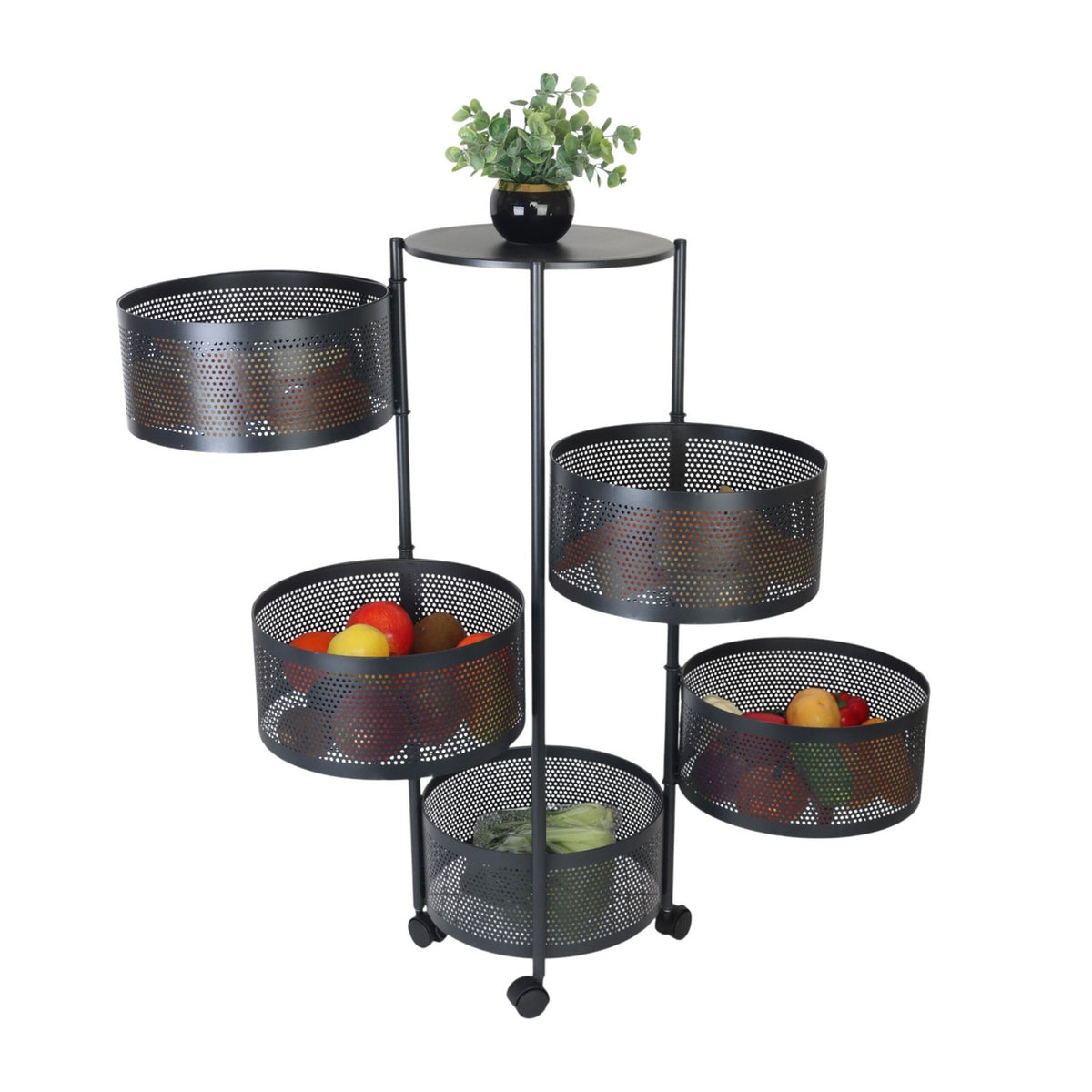 Kitchen Cart with Swivel Shelves – Metal, Rolling, Storage