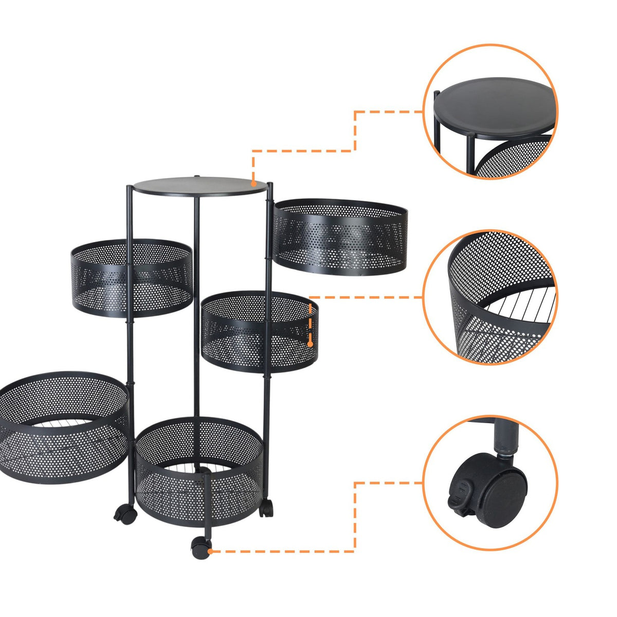 Kitchen Cart with Swivel Shelves – Metal, Rolling, Storage