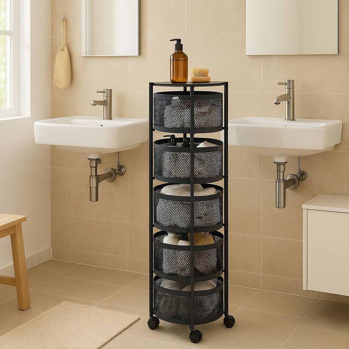 Kitchen Cart with Swivel Shelves – Metal, Rolling, Storage