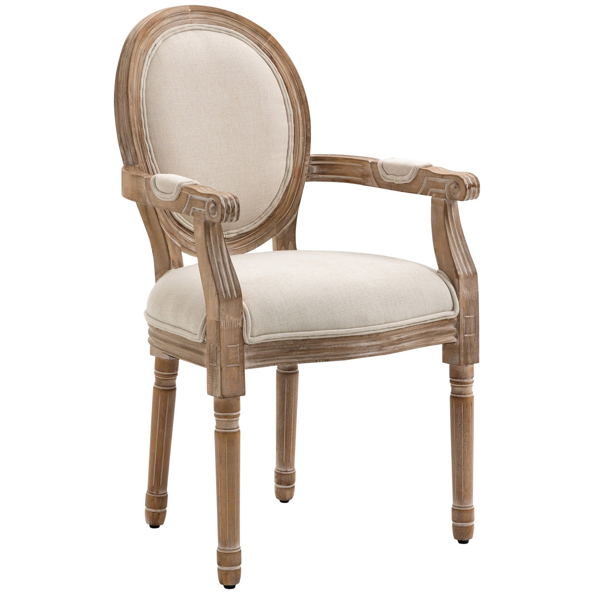 Kitchen Chair, Dining Room Chair With Linen Look, Armchair With Backrest, Wooden Legs, Upholstered Chair With A Load Capacity Of Up To 150 Kg, Cream