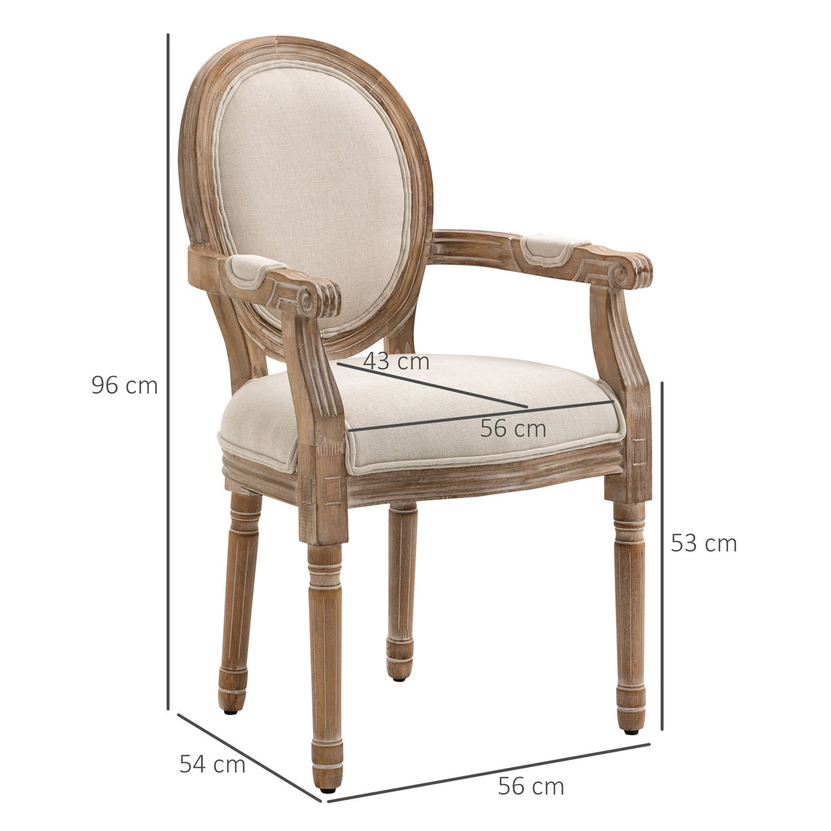 Kitchen Chair, Dining Room Chair With Linen Look, Armchair With Backrest, Wooden Legs, Upholstered Chair With A Load Capacity Of Up To 150 Kg, Cream