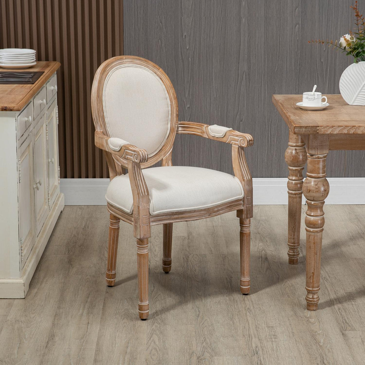 Kitchen Chair, Dining Room Chair With Linen Look, Armchair With Backrest, Wooden Legs, Upholstered Chair With A Load Capacity Of Up To 150 Kg, Cream