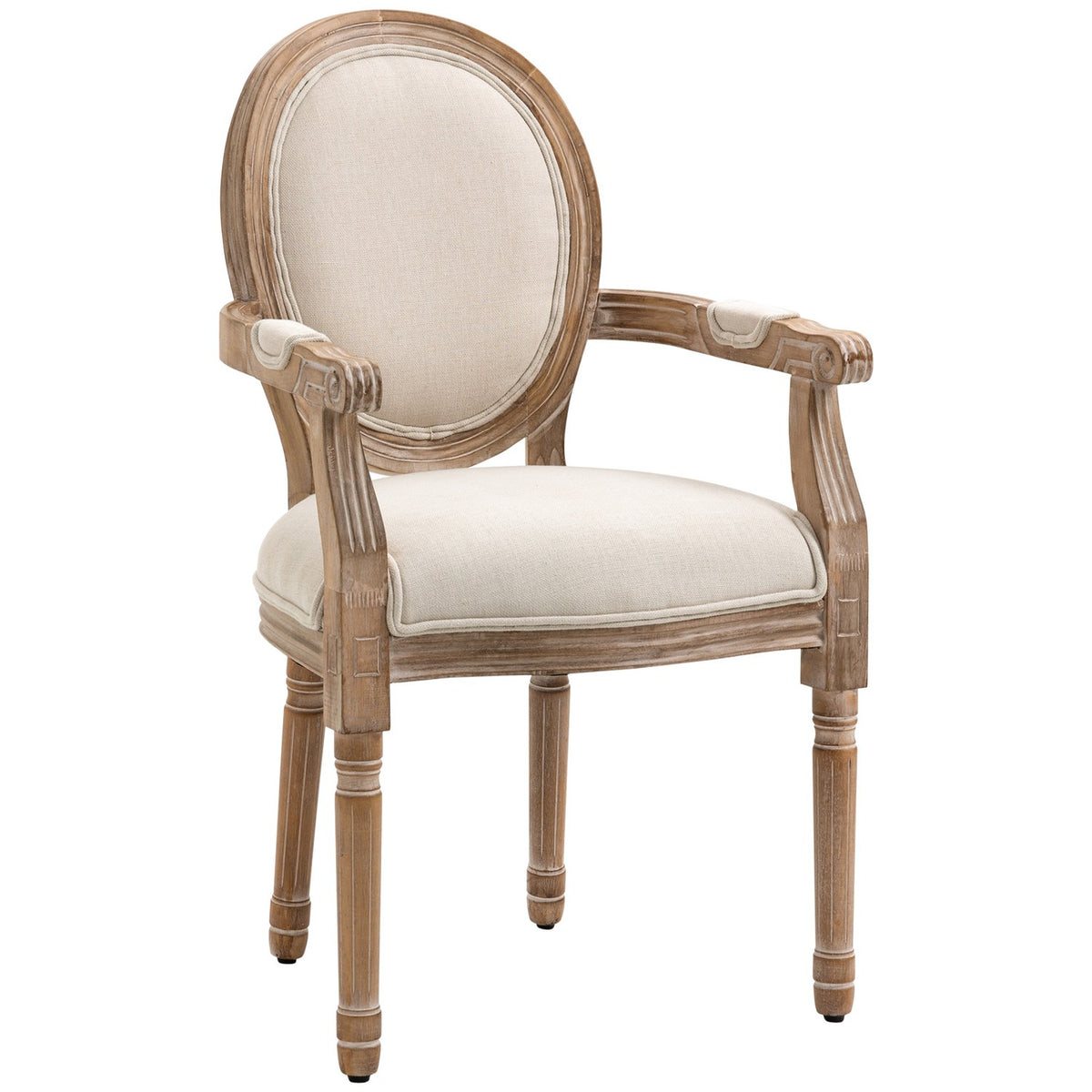 Kitchen Chair, Dining Room Chair With Linen Look, Armchair With Backrest, Wooden Legs, Upholstered Chair With A Load Capacity Of Up To 150 Kg, Cream