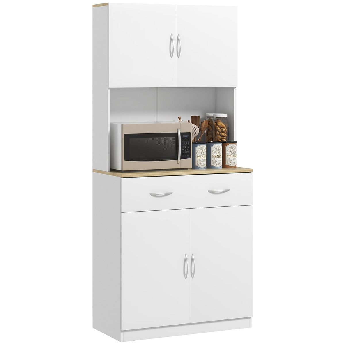 Kitchen Cupboard, Tall Cupboard, Kitchen Buffet With 2 Cupboards, Dish Cupboard, Dining Room Cupboard With Drawers, Cupboard, White, 80 X 40 X 180 Cm