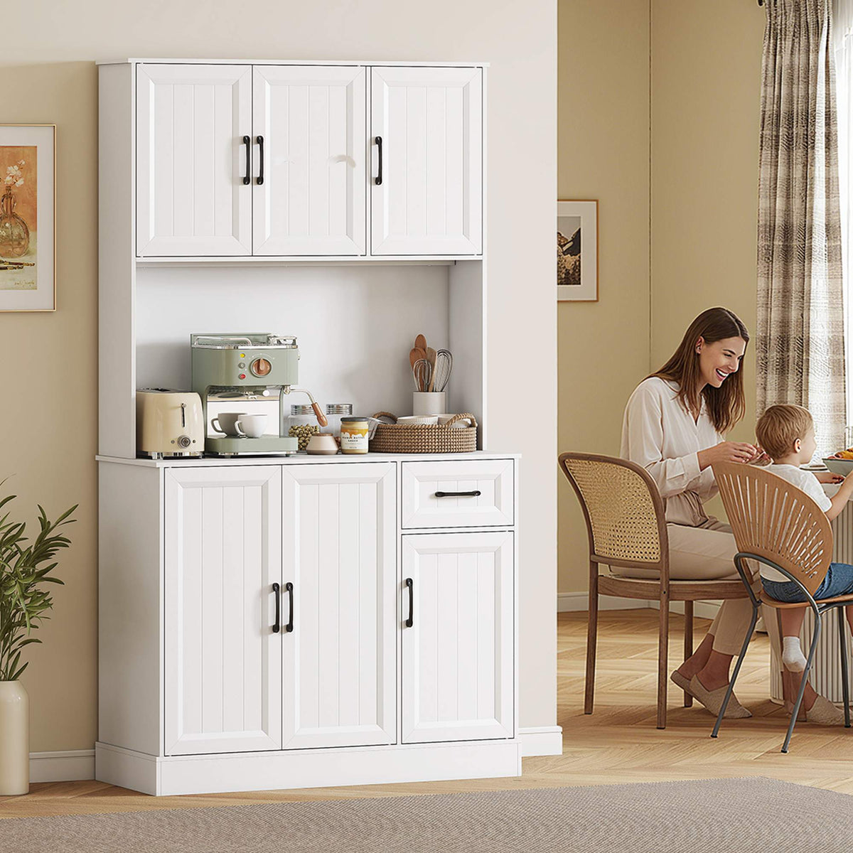 Kitchen Pantry Cabinet, 180.5 cm, Adjustable Shelves, MDF, White