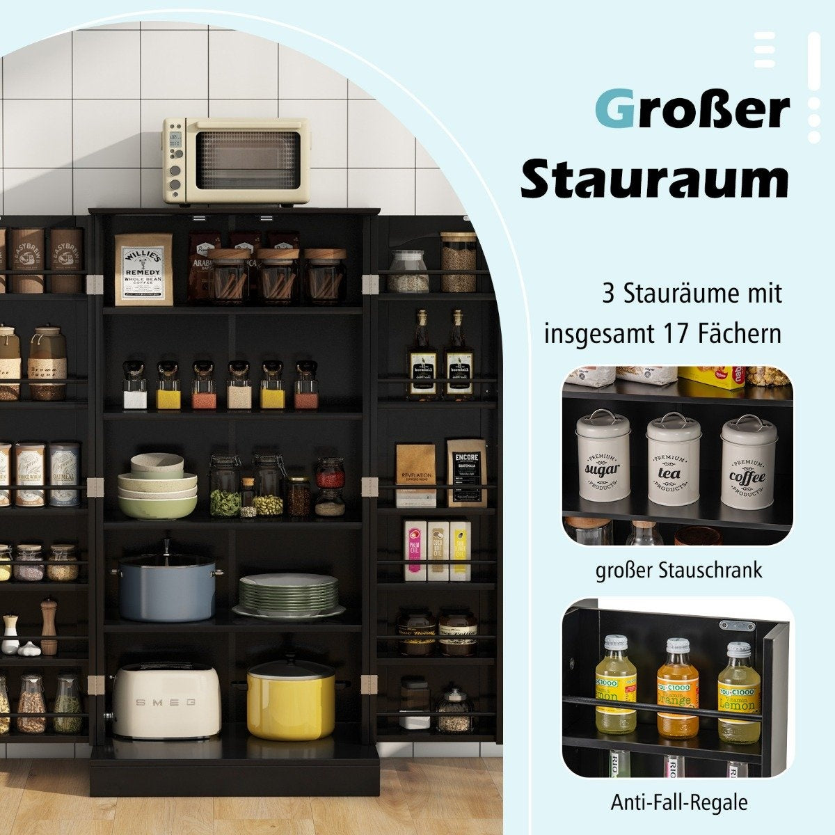 Kitchen Pantry Cabinet with 2 Doors & 6 Adjustable Shelves