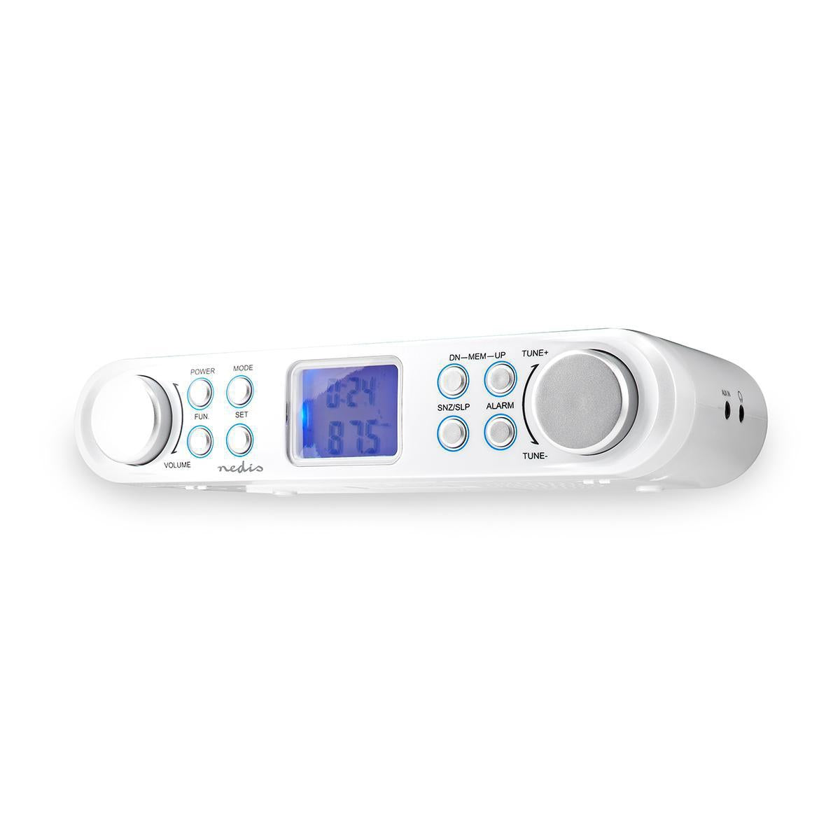 Kitchen Radio | Cabinet Design | FM | Power adapter | Digital | 1.5 W| 2" | Black Blue Screen | Alarm Clock | Silver / White