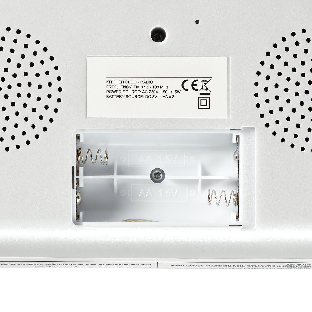 Kitchen Radio | Cabinet Design | FM | Power adapter | Digital | 1.5 W| 2" | Black Blue Screen | Alarm Clock | Silver / White