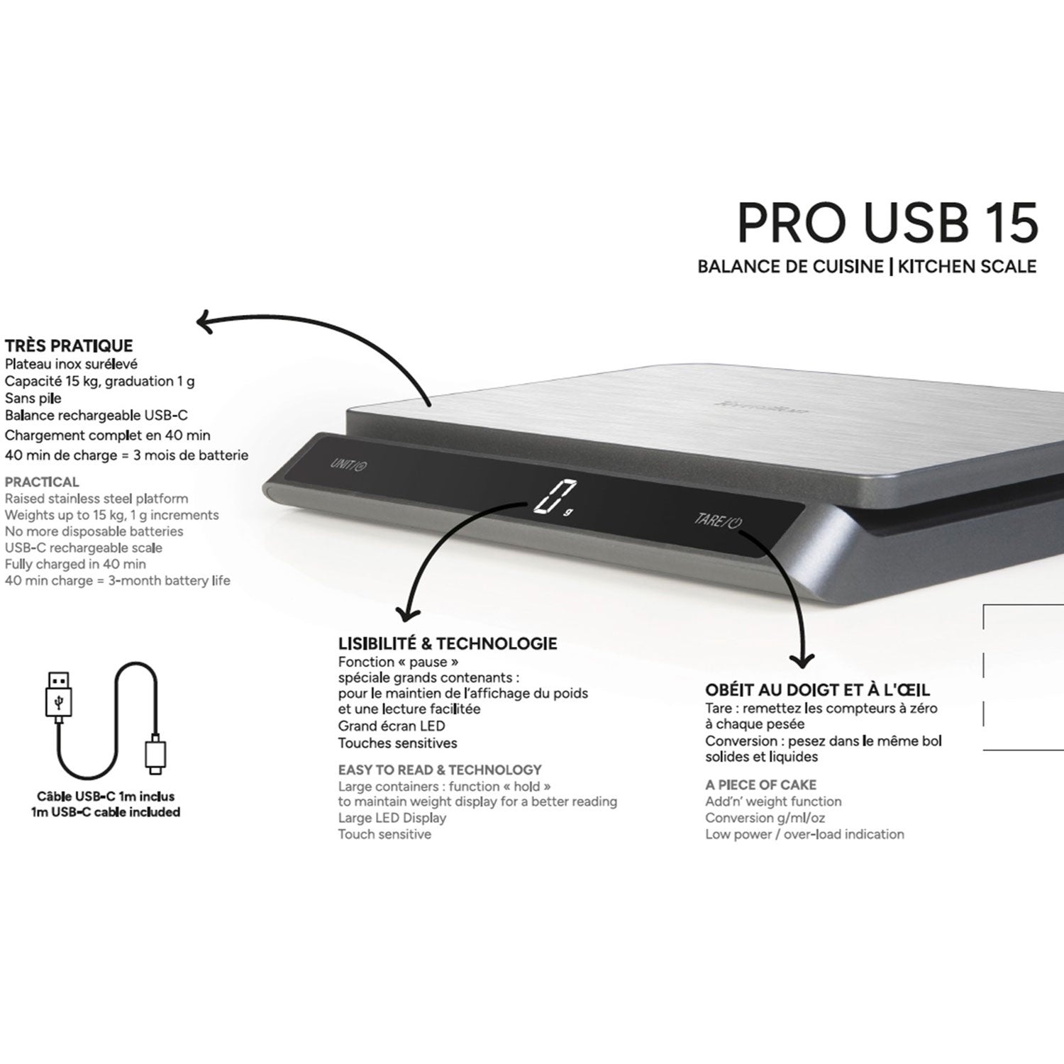 Kitchen Scale PRO USB-C 15kg Stainless IP67