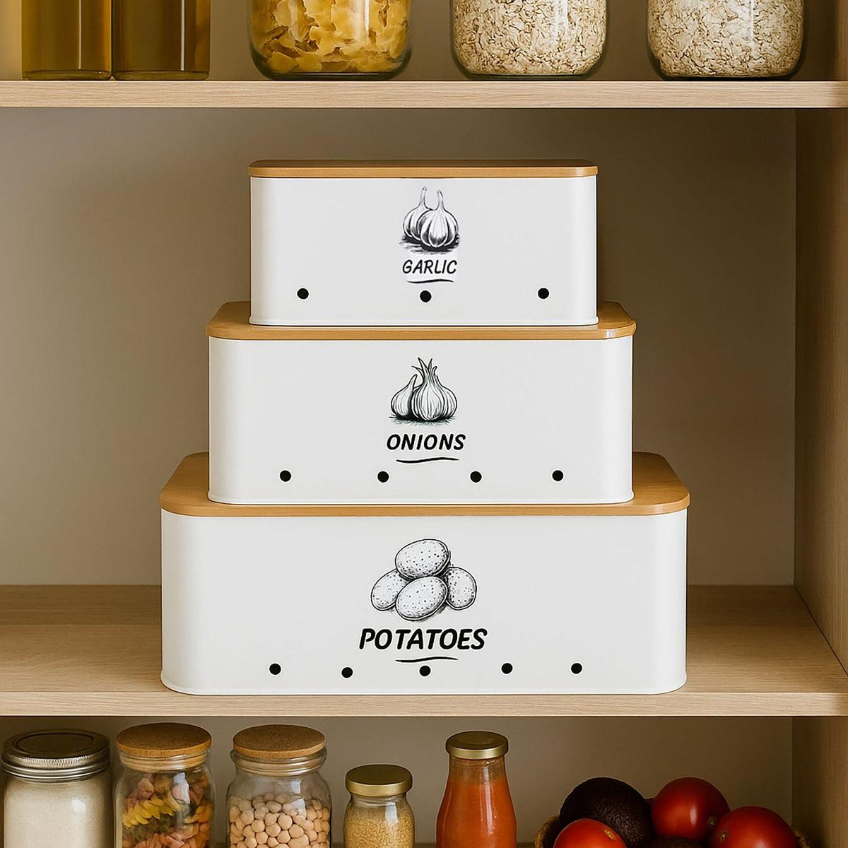 Kitchen Storage Box Set, 3 Pcs, Bamboo Lids
