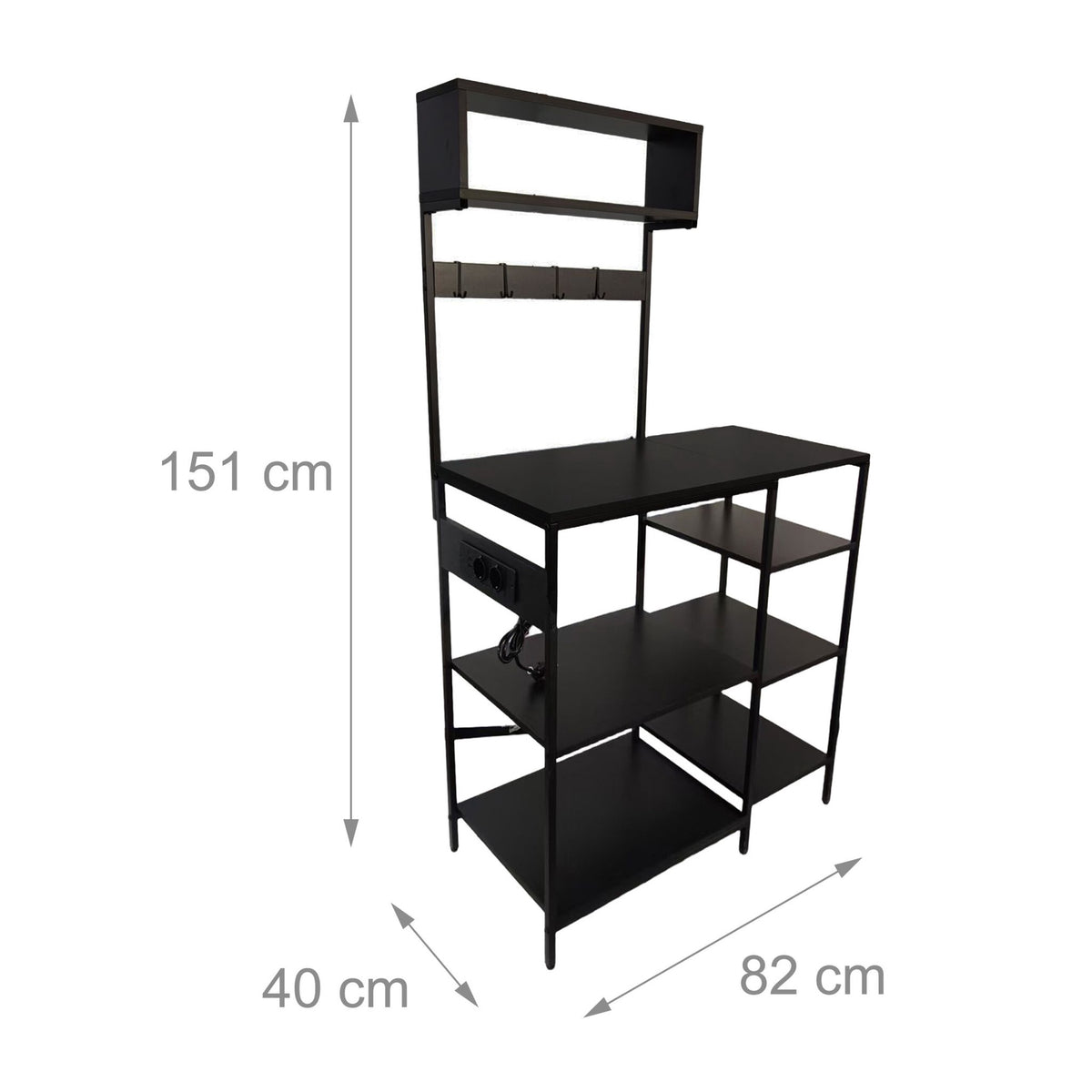 Kitchen Storage Shelf with Power Outlets and Hooks