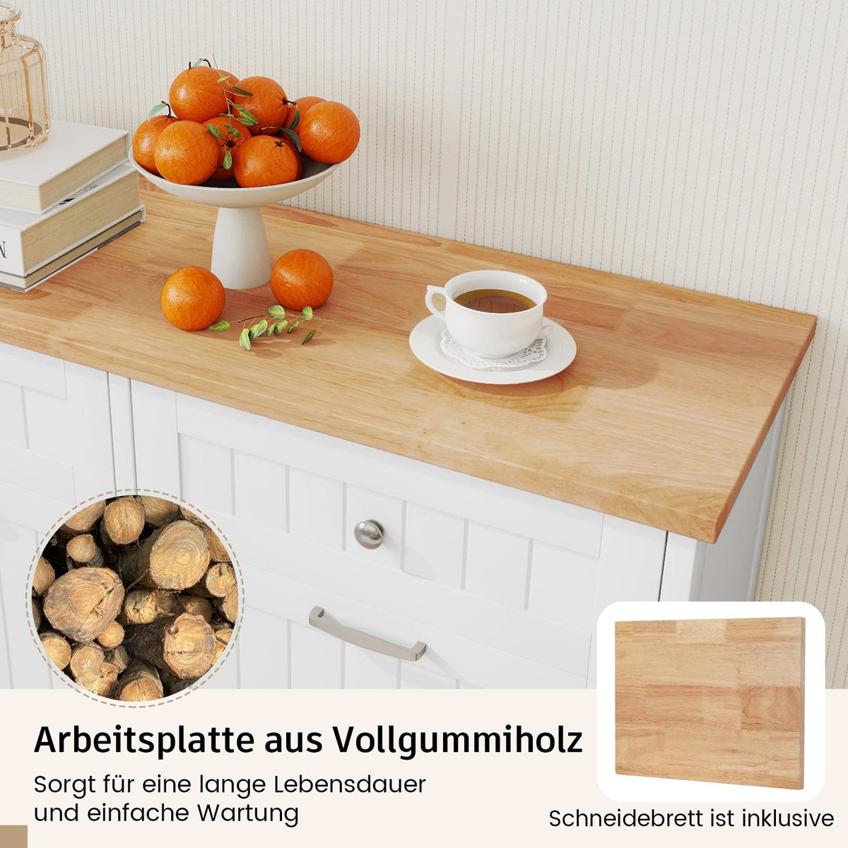 Kitchen Trash Cabinet with Cutting Board & Drawers