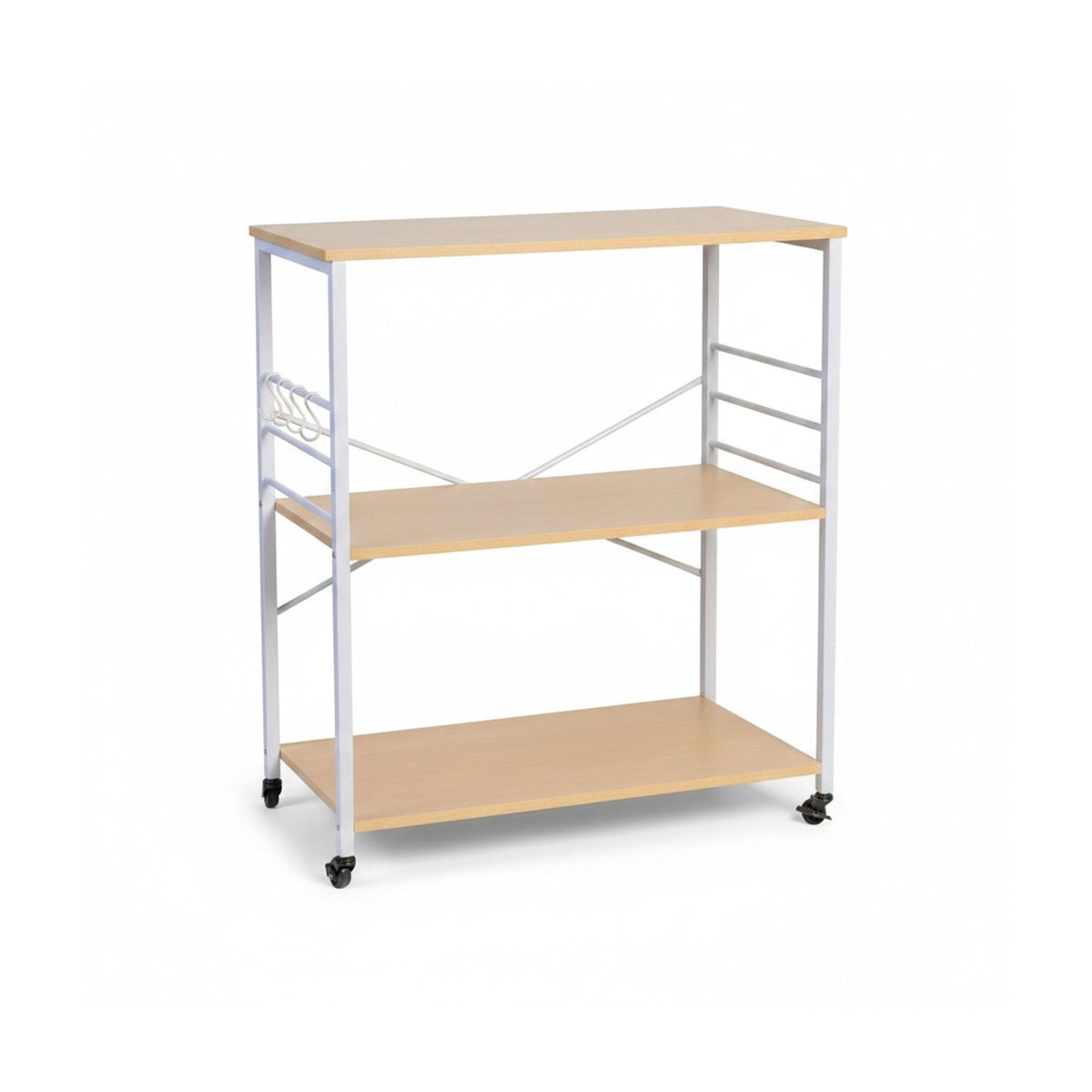 Kitchen Trolley Cart, 3-Tier Shelves, Wheels and 6 S-Hooks