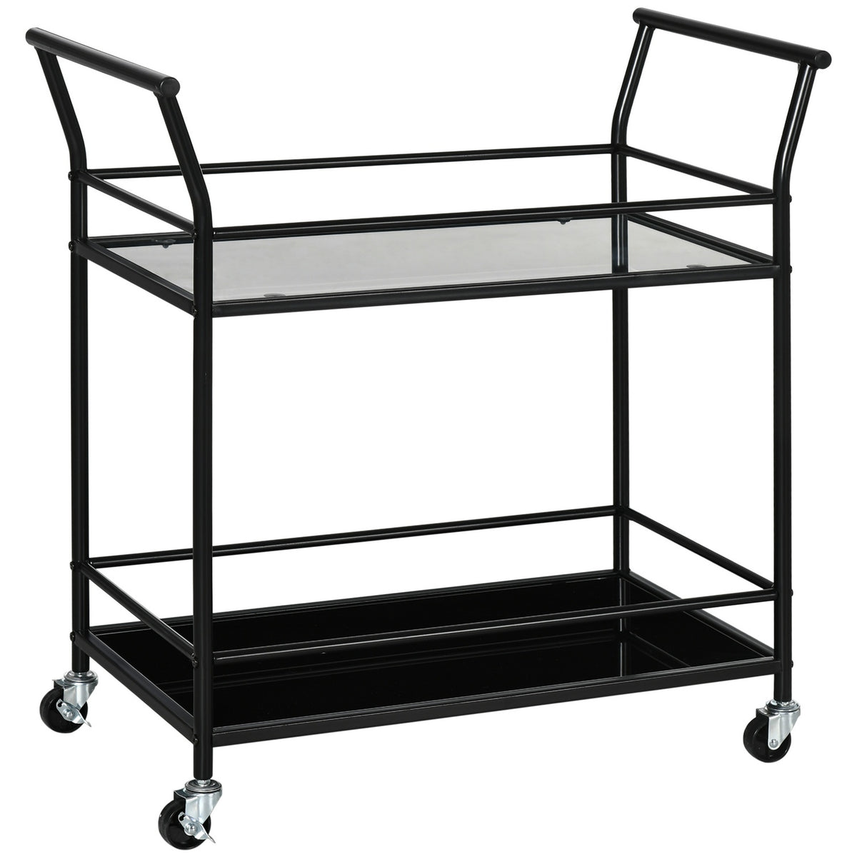 Kitchen Trolley, Rolling Trolley, Serving Trolley With 2 Shelves, Trolley, Side Trolley On Wheels, Metal Storage Trolley, Black, 75 X 40 X 80 Cm