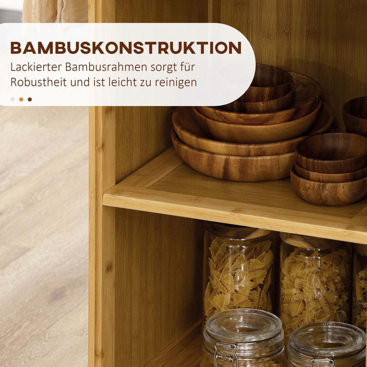 Kitchen Trolley Serving Trolley With Drawer, Cabinet, Open Shelves, Towel Rack, Worktop, Bamboo, Natural
