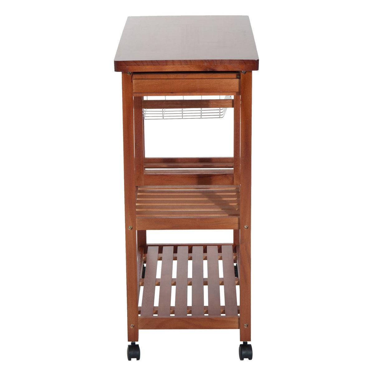 Kitchen Trolley, Serving Trolley With Shelf, Basket, Wine Bottle Holder, Wood, 85X37X85Cm, Versatile