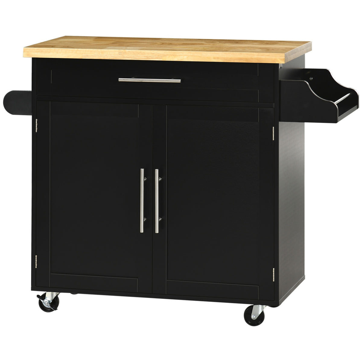 Kitchen Trolley Serving Trolley With Worktop Kitchen Trolley With Spice Rack, Towel Holder For Living Room Dining Room Black 109 X 40 X 89 Cm