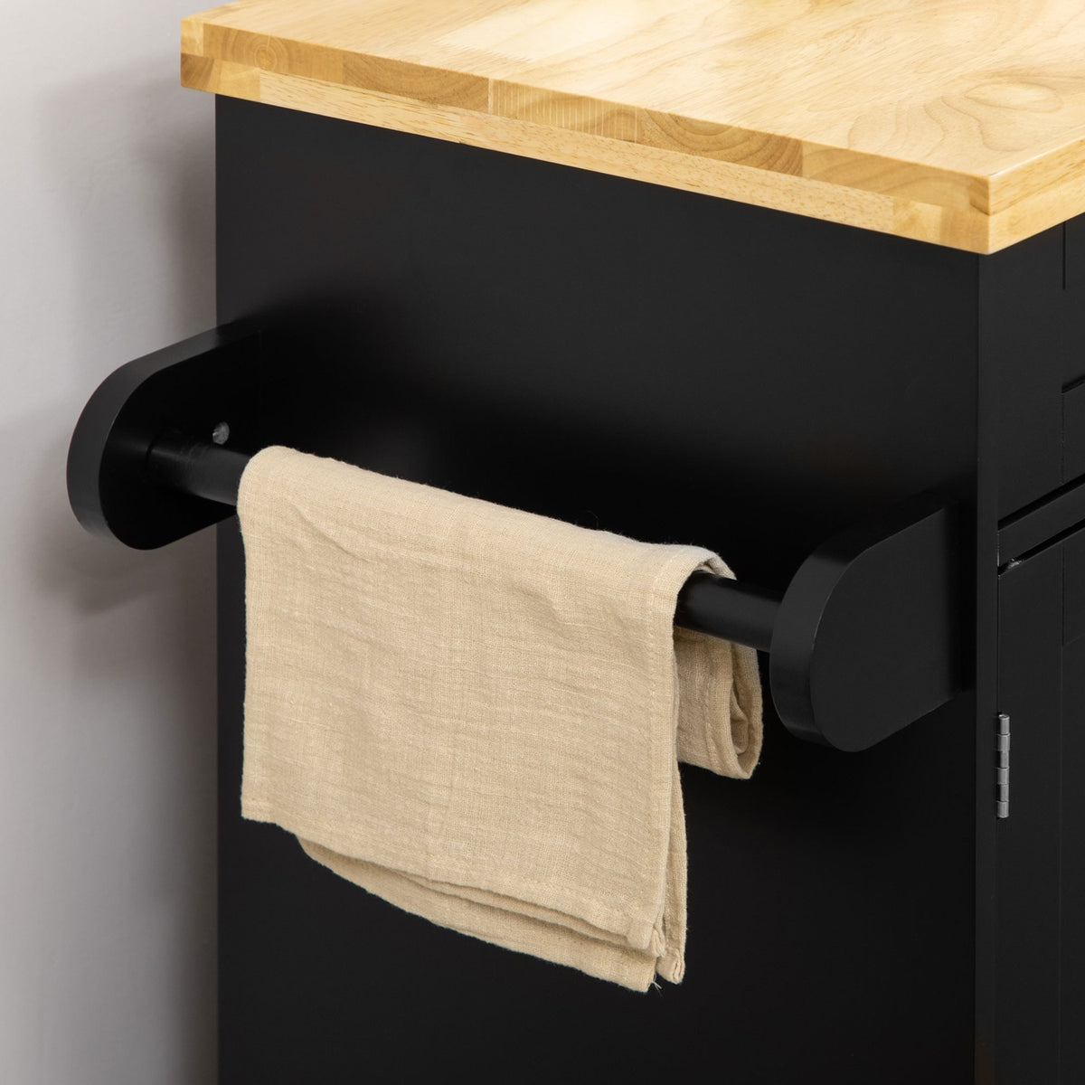 Kitchen Trolley Serving Trolley With Worktop Kitchen Trolley With Spice Rack, Towel Holder For Living Room Dining Room Black 109 X 40 X 89 Cm