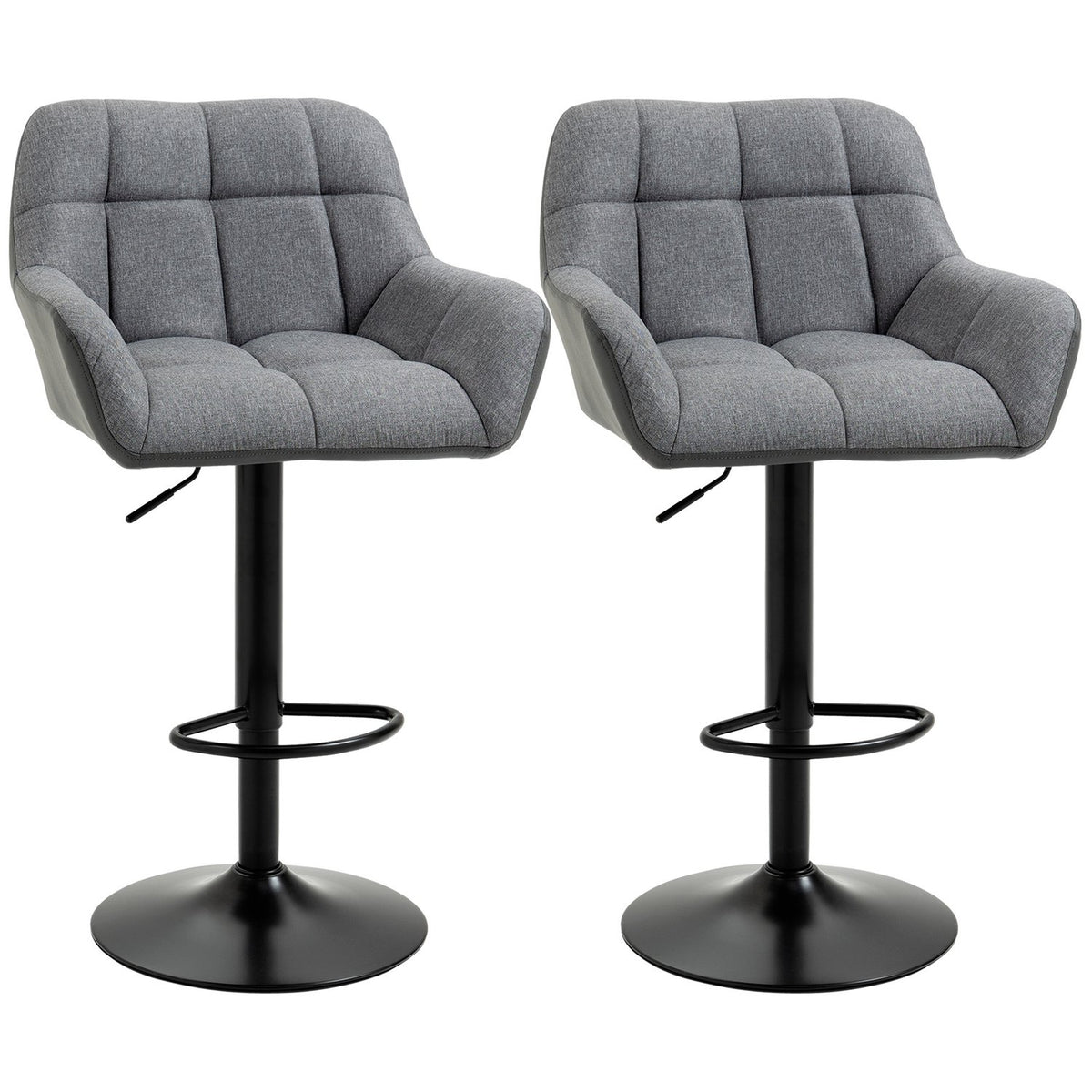 Kitchen bar stool set of 2, height adjustable, 360° rotatable with backrest and footrest, linen look, up to 120 kg, 57.5 x 52.5 x 93-114 cm, gray