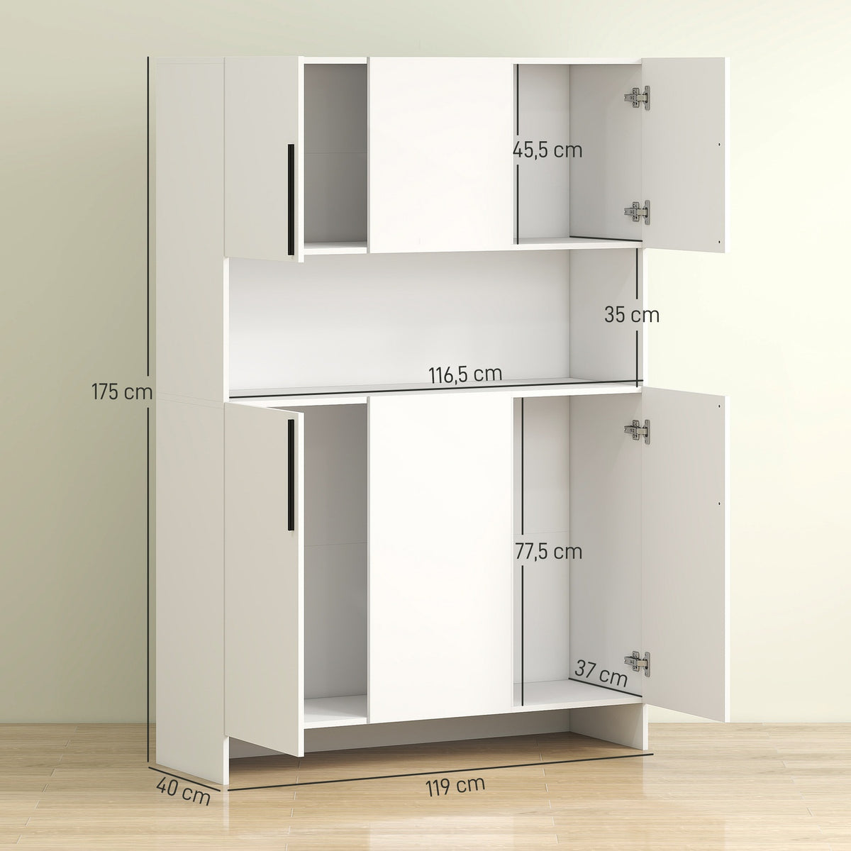 Kitchen cabinet, 4 cabinets, 6 doors, 12 hinges, worktop, chipboard, white