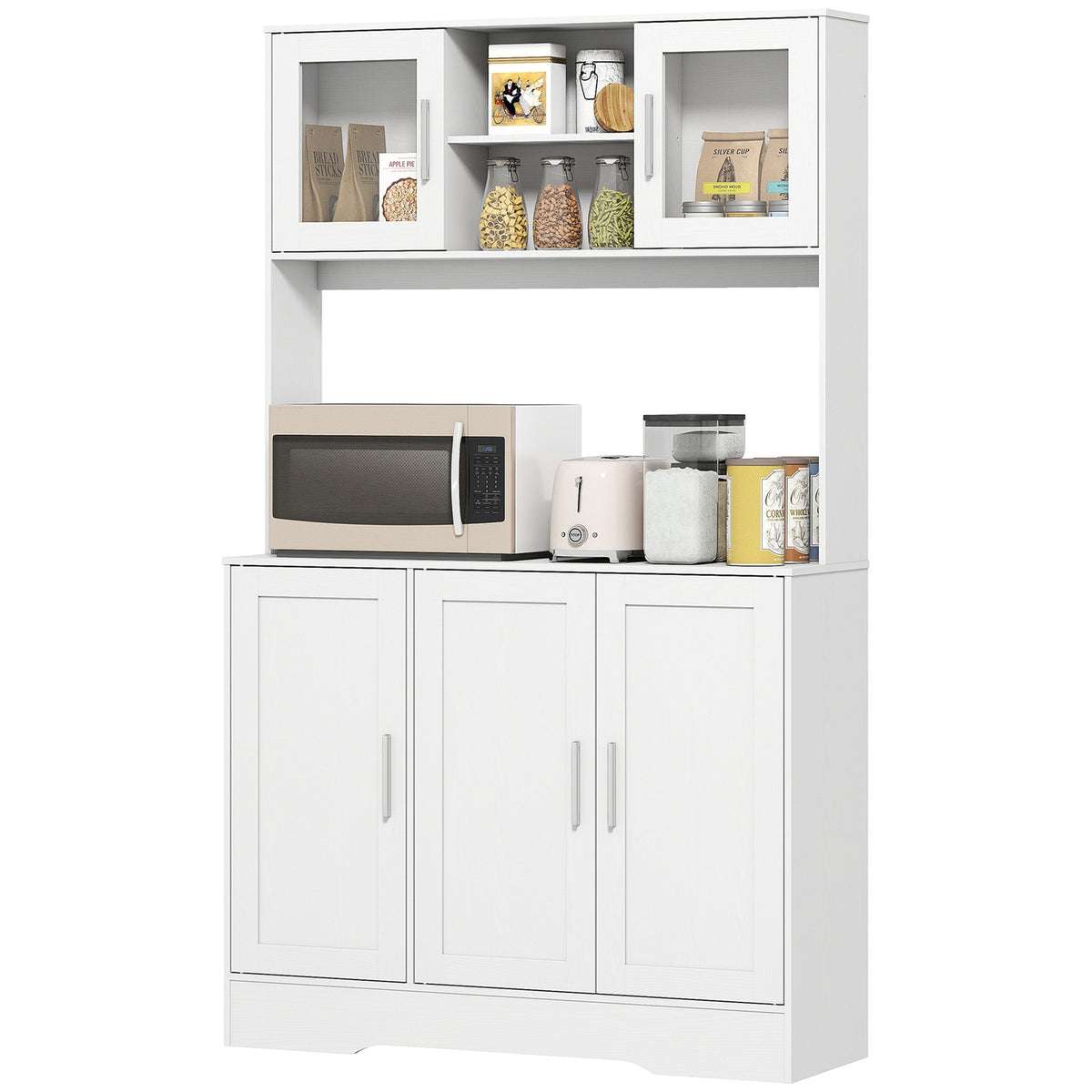 Kitchen cabinet, Scandinavian design, 4 cabinets, adjustable shelves, glass doors, open space, chipboard, MDF, white