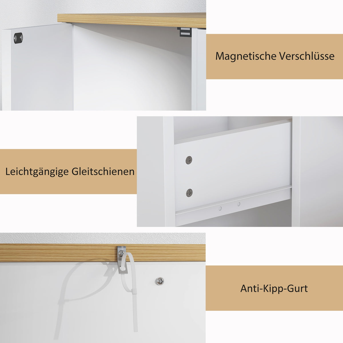 Kitchen chest of drawers, sideboard with drawer, cupboards, shelves, chipboard, white